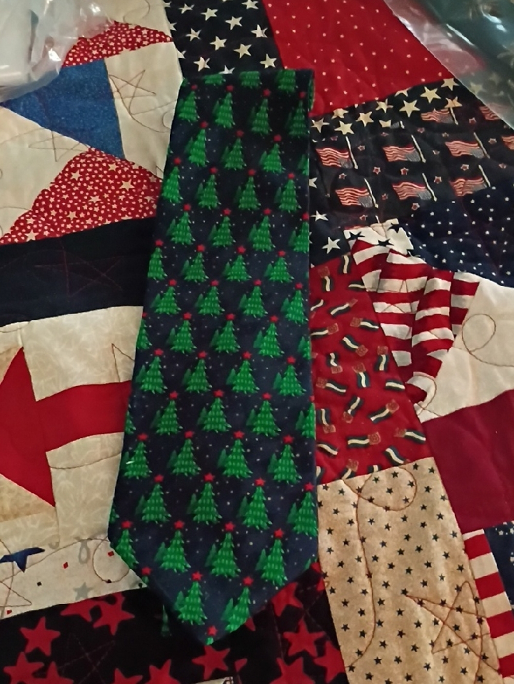 Hallmark Green Christmas Tree Patterned Tie on Navy